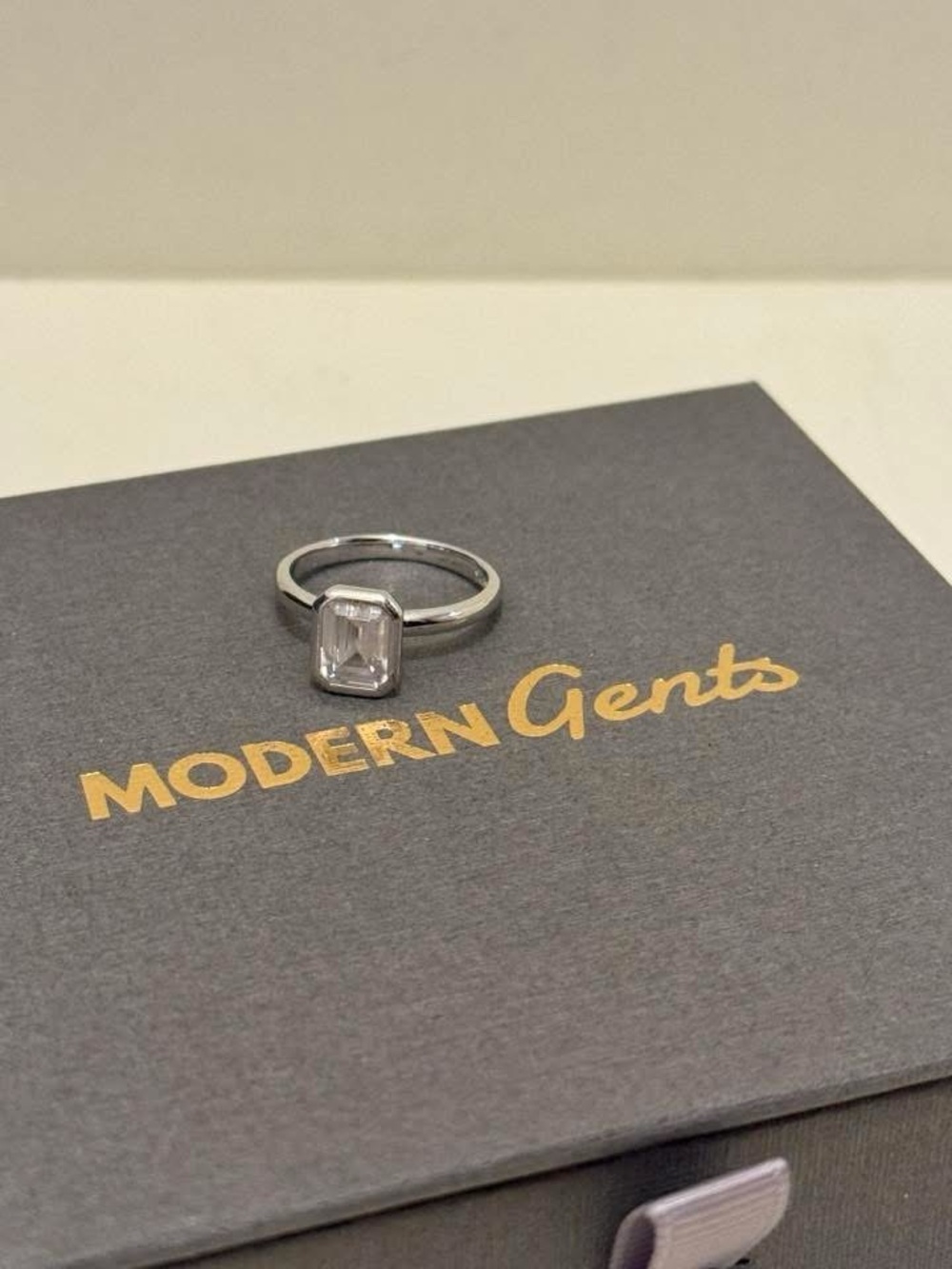 Silver Emerald-Cut Solitaire Ring